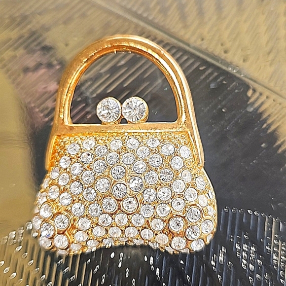 Small Gold and Crystal Purse Pin - Picture 4 of 4